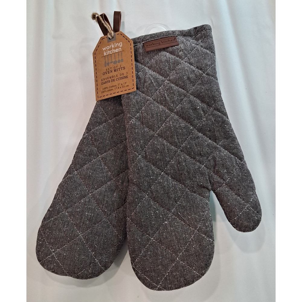 Working Kitchen Oven Mitt Set Of 2 7" x 13"  100% Cotton Quilted NEW